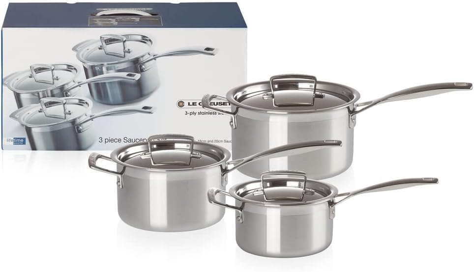 Le Creuset 3-Ply Stainless Steel Saucepan Set: Proper Pans for Sauces, Soups and Everyday Kitchen Glory